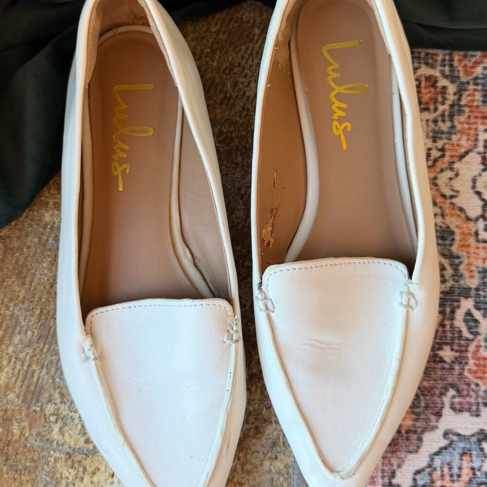 Lulus Emmy White Pointed Loafers - Size 6.5 - Picture 3 of 7
